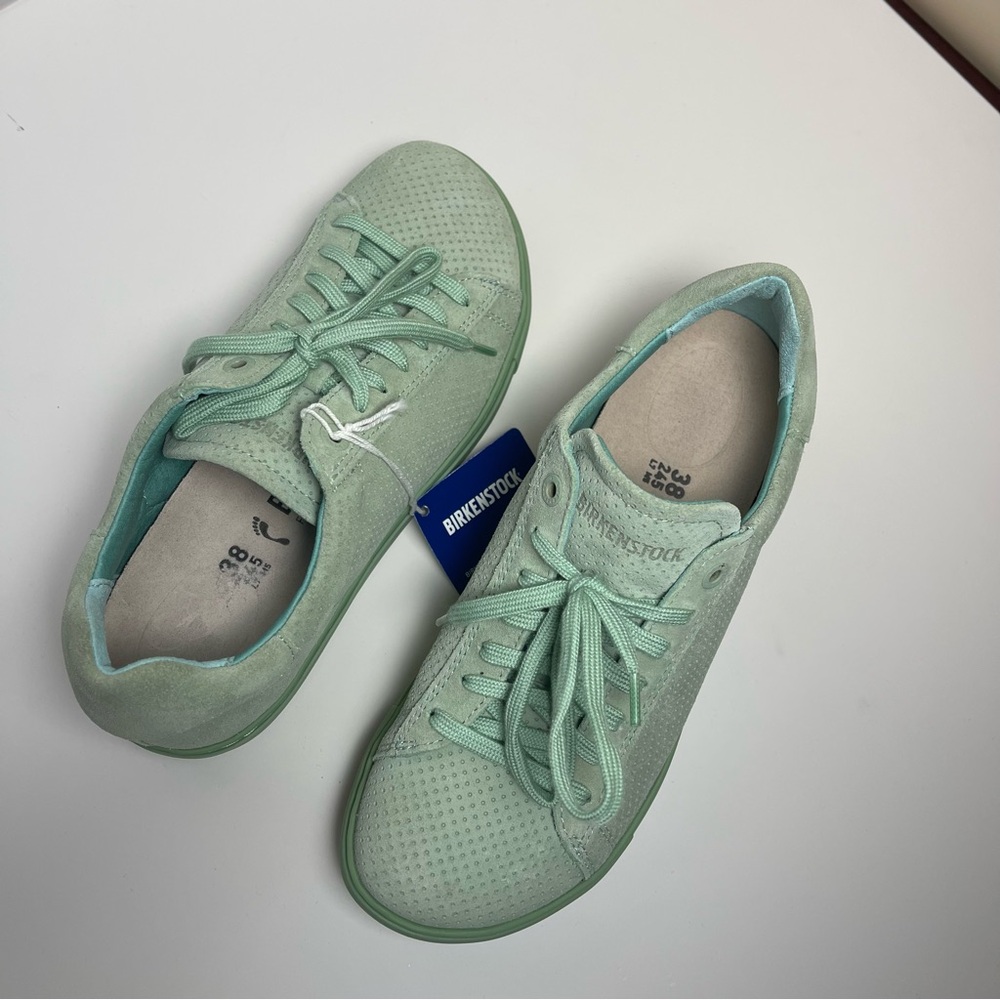 Birkenstocks Bend Low Suede Embossed Sneakers in Green Matcha Sz 38 - Picture 14 of 15